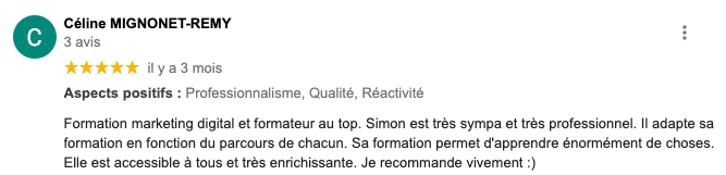 Avis google sur une formation webmaid